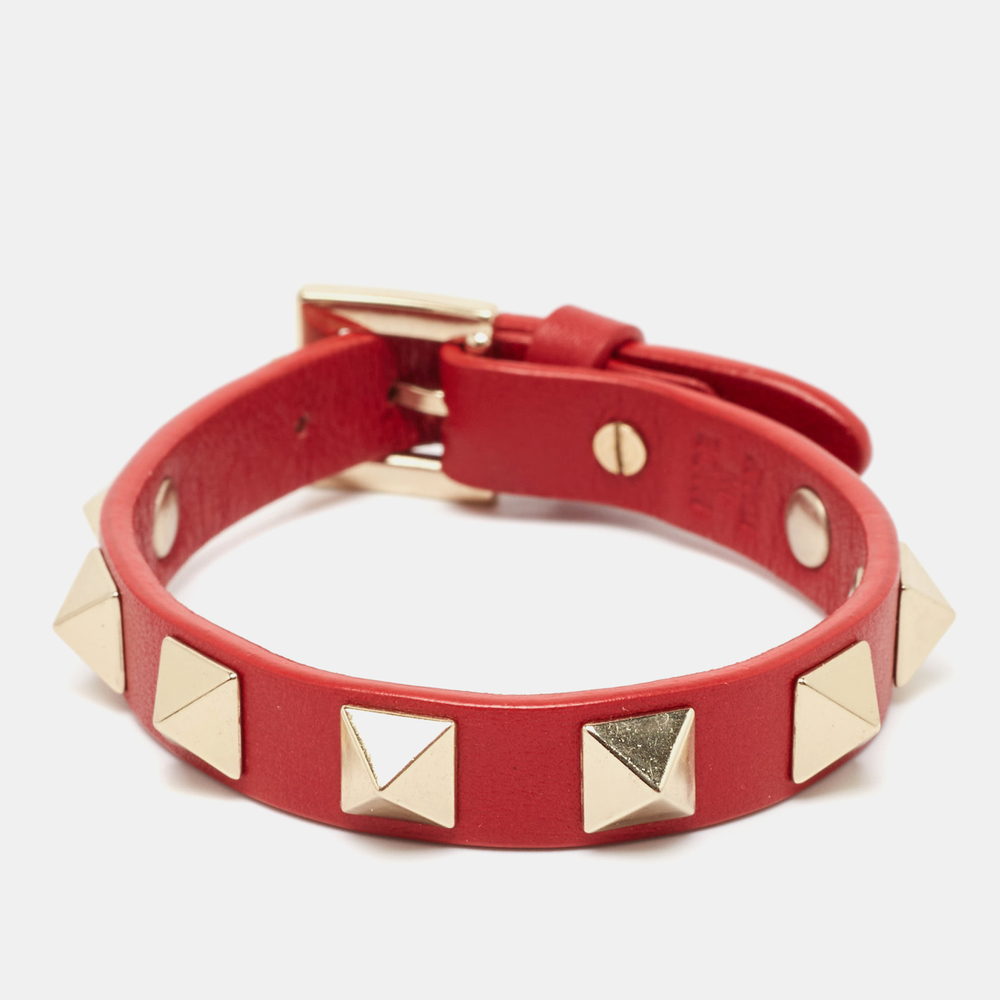 VALENTINO Rockstud Leather Gold Tone Bracelet - Picture 1 of 6